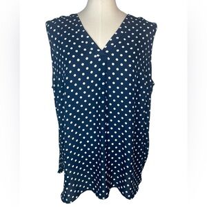 Violet & Claire Sleeveless V-Neck White and Blue Polka Dot Blouse Size 2x
